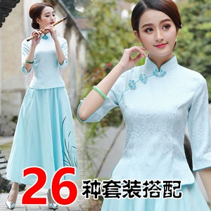 复古民国风夏装七分袖学生装改良唐装汉服中国风旗袍上衣茶人服女