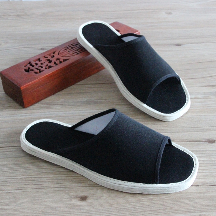 包邮老北京布拖鞋男女夏季手工千层底布拖鞋黑色地板拖鞋一字拖鞋