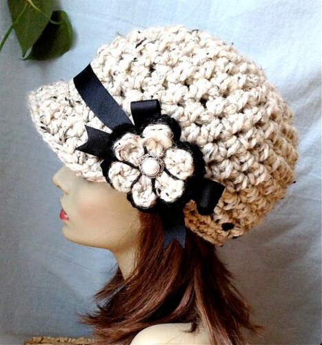 Crochet美国代购 手作特别华丽保暖羊毛混纺粗线钩针帽檐帽子 - 封面