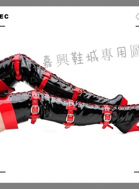 情趣性感黑色系带超高跟细跟侧拉链鞋靴时尚大码过膝女靴C701X