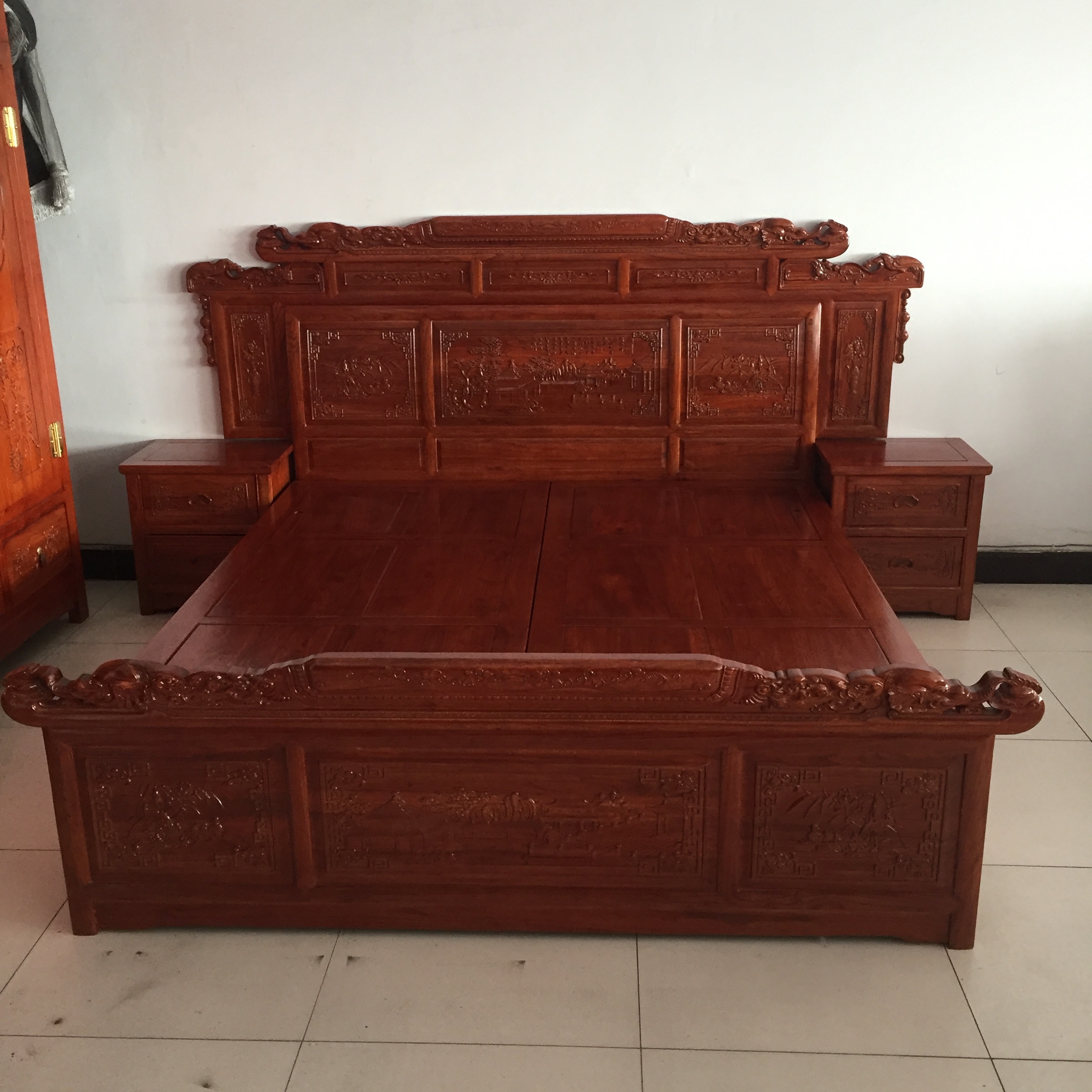 北方老榆木家具兰亭序双人床明清古典中式仿古全实木榫卯结构雕刻