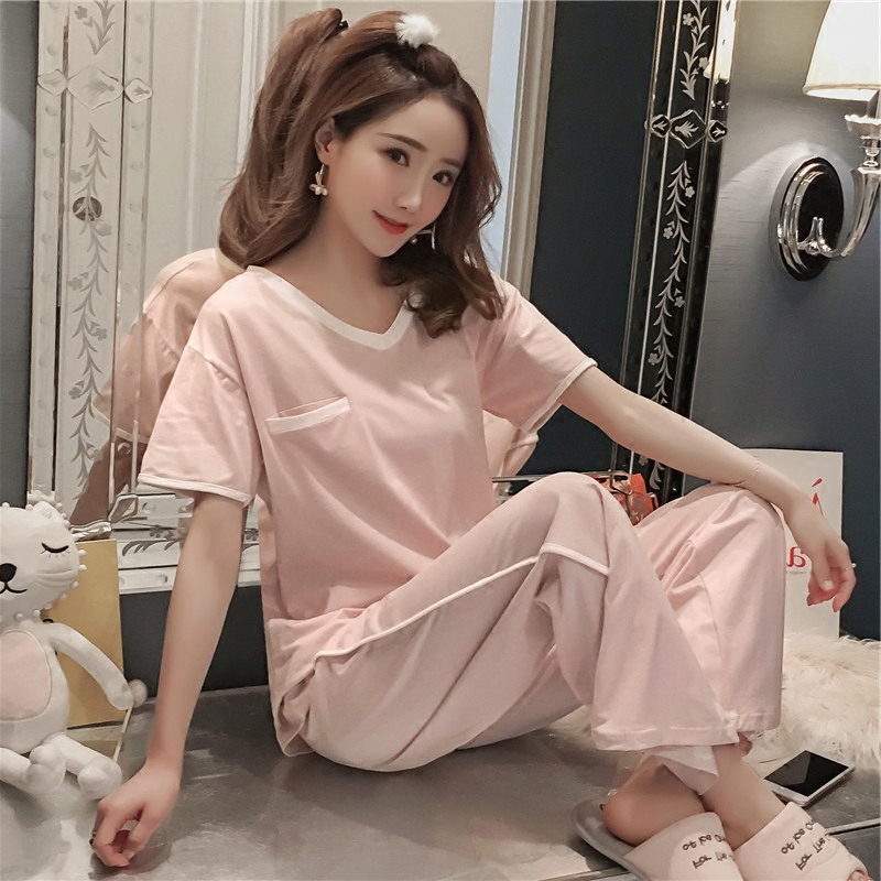 夏天睡衣女夏短袖两件套纯棉韩版清新学生可外穿甜美可爱家居服秋