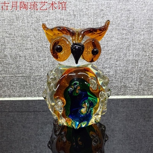 欧式动物摆件猫头鹰玻璃摆件家居饰品特价礼品琉璃工艺品
