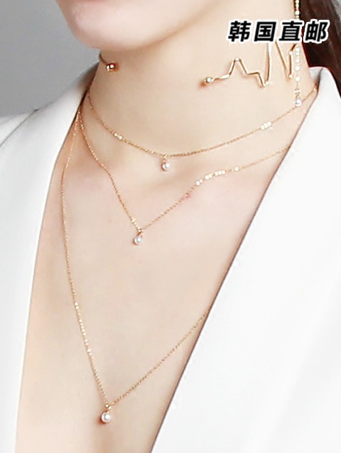 韩国正品代购 de la lune 设计师品牌 多层珍珠联排长款项链套组