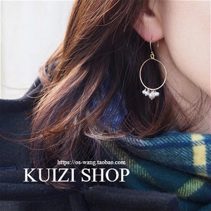 葵子手作 唯美款 几何圆圈淡水天然珍珠白水晶纯银14k金耳环耳夹