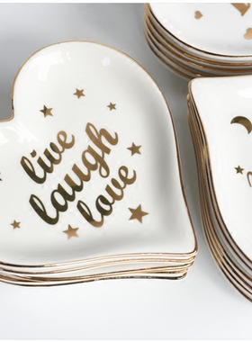 [TYPHAYNE GARDEN]白底金字描金边心形首饰盘陶瓷收纳盘