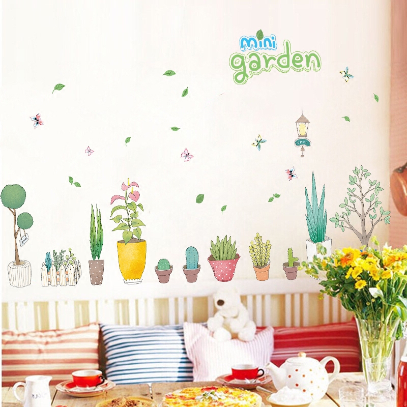 文艺清新花瓶玄关楼梯装饰墙贴纸简约植物花盆卧室盆栽踢脚线贴画