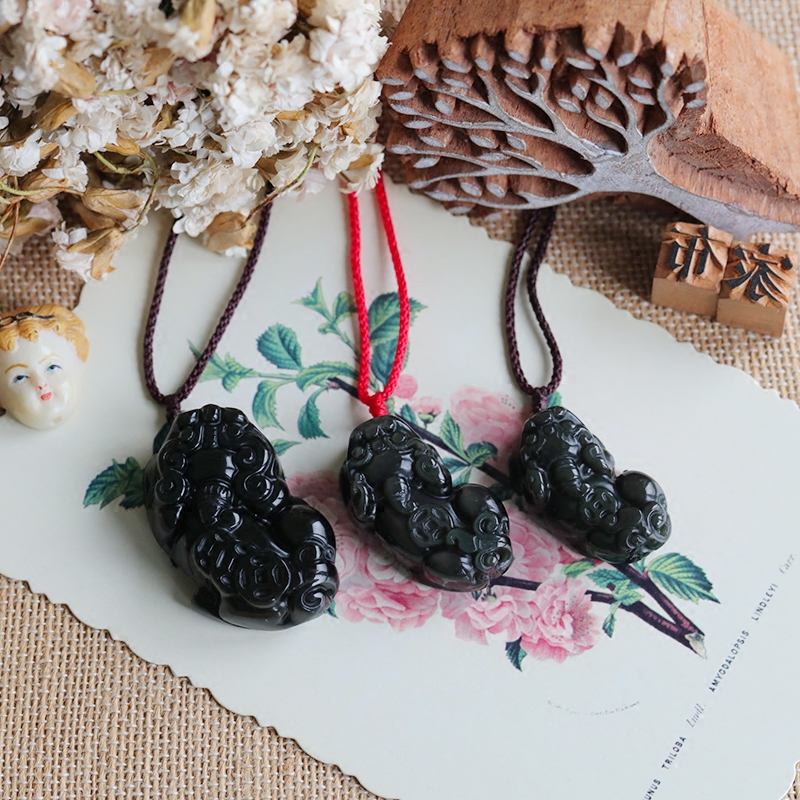 精致布家情侣黑曜石水晶挂件吊坠