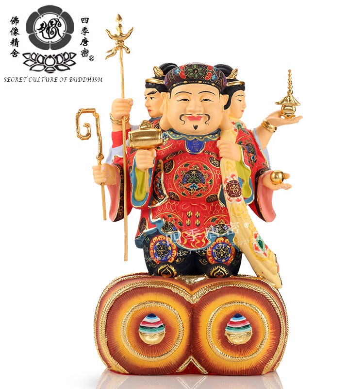 李居明 唐密真言宗三面大黑天财神佛像 纯铜手彩绘 附送经文
