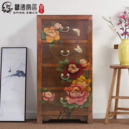 手绘原木色卧室新古典风储物柜