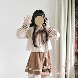 甜美杏仁可可日系可爱学院风娃娃领长袖上衣半裙双色JK制服