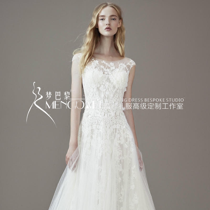 新款韩版唯美清新简约拖尾新娘婚纱礼服精品定制2019结婚拍照蕾丝