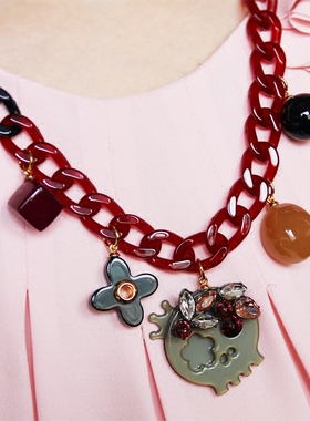 韩国进口骷髅头宝石四叶草脖链