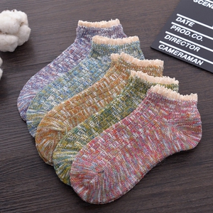 5双毛线袜子女秋冬纯棉韩国厚款森系百搭低帮学院风学生花边短袜