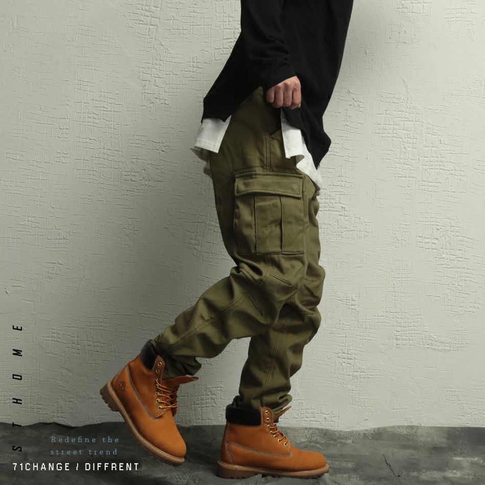 冬季保暖潮余文乐冬季加绒加厚宽松军绿工装裤休闲多口袋嘻哈裤男
