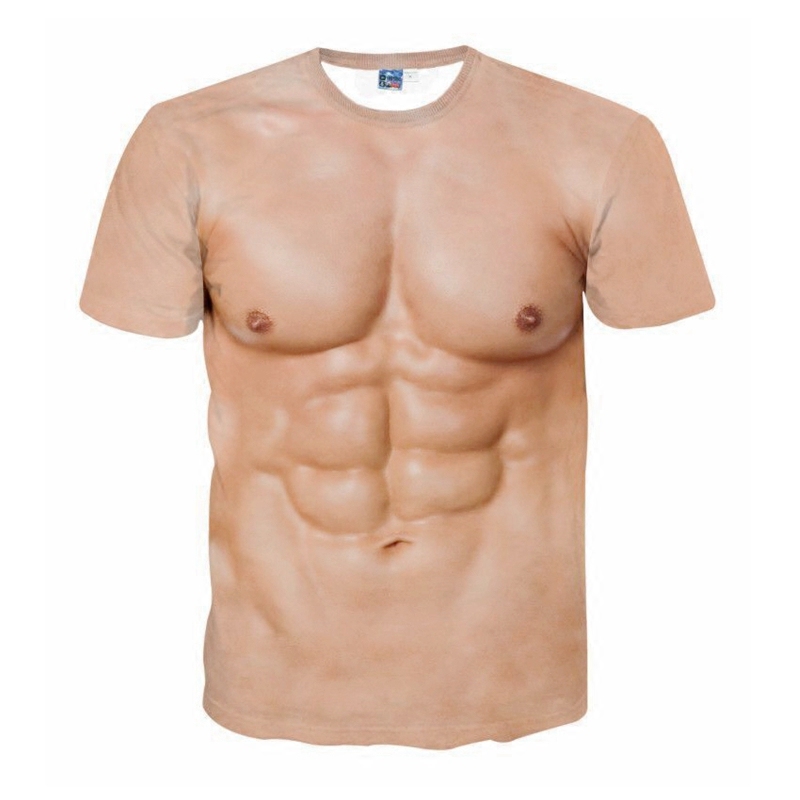 3d立体创意短袖衫t恤6八块腹肌肉男胸肌夜店恶搞笑比基尼肤色衣服