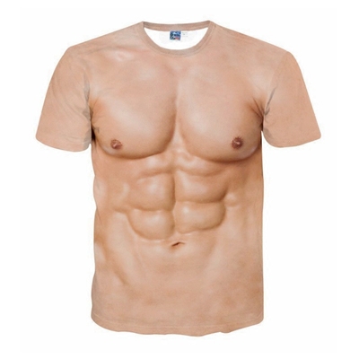 立体创意胸肌夜店肤色短袖衫
