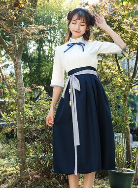 0汉服改良夏装民国学生上衣长裙