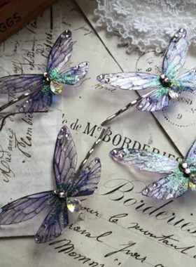 英国代购 Fairy◇手作紫色精灵之翼翅膀仙境水晶吊坠手工发夹发饰