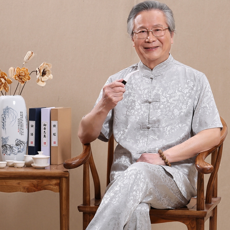 唐装男中老年人短袖夏薄款大码盘扣休闲刺绣中式国风民族爸爸外套在类目 男装, 民族服装中 - 来自Buy2taobao.com提供专业的淘宝代购服务
