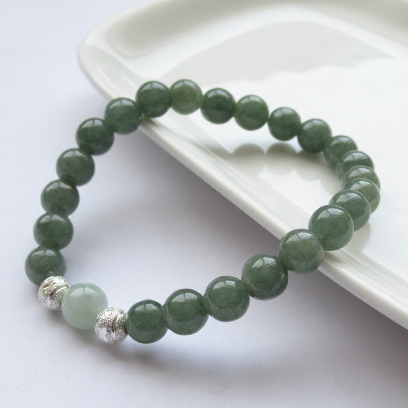 天然A货翡翠玉手链女款油青色玉石手串冰糯情侣款翡翠圆珠转运珠