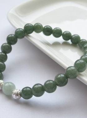 天然A货翡翠玉手链女款油青色玉石手串冰糯情侣款翡翠圆珠转运珠