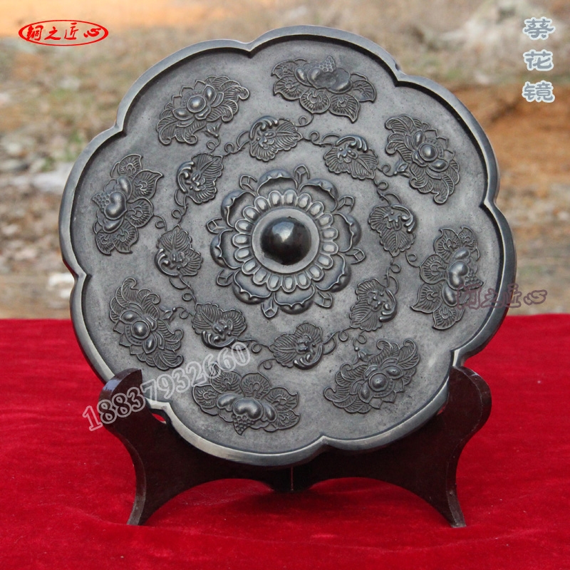 高锡铜镜 仿古青铜器黑漆古八角唐镜 葵花镜双鸾花鸟菱花镜瑞兽