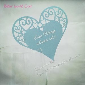 出口欧美婚礼精美爱心红酒杯插卡 珠光卡纸 DIY纸卡装饰吊卡50枚