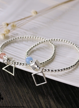 纯银原创弹力草莓晶日韩风海蓝宝