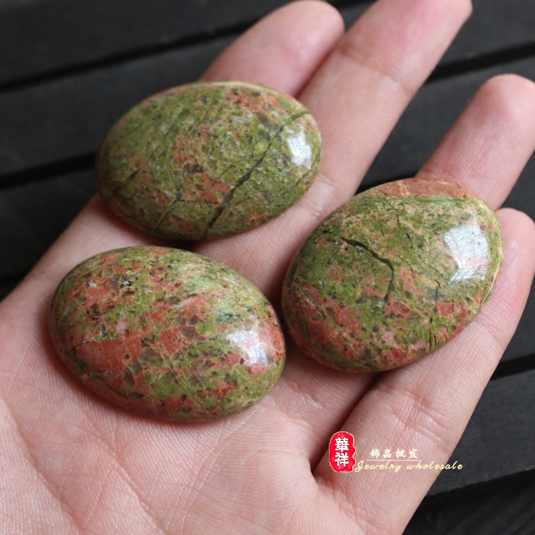 新款 天然花绿石戒面 30*40mm原矿台面镶嵌贴片diy手工饰品配件