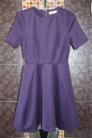 欧美瑞丽风格2016外贸原单大牌尾货女装紫色连衣裙短袖裙子