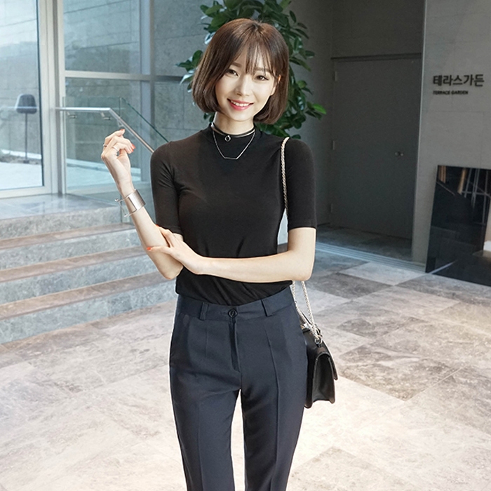 棉中袖女修身半高领紧身外穿秋t恤39.00元包邮