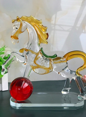水晶马到成功生肖送礼物大摆件