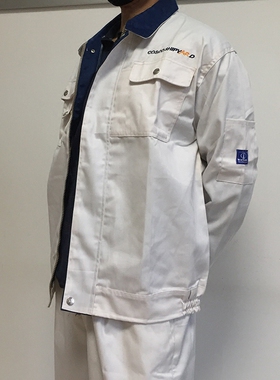 纯棉电焊工作服套装男女劳保服白色中远船服厂服汽车维修工装制服