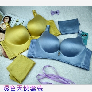 包邮一片式无痕拉丝文胸套装无钢圈聚拢收副厚薄款内衣女一件代发