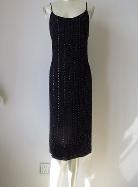 法国原单重工钉珠修身性感真丝吊带晚礼服晚宴酒会演出连衣裙孤品