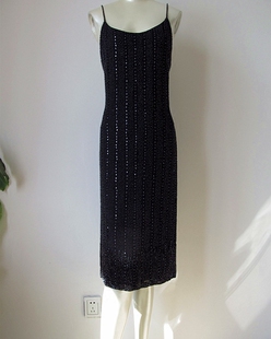 法国原单重工钉珠修身性感真丝吊带晚礼服晚宴酒会演出连衣裙孤品