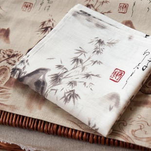 高山仰止 进口纯棉水墨中国风书法柔软双层手帕男士礼物定制