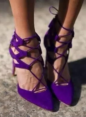 sillarulers2021女鞋凉鞋紫色黑色尖头超高跟走秀鞋舞台鞋12 10厘