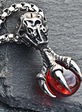 复古骷髅鹰爪吊坠挂链钛钢项链