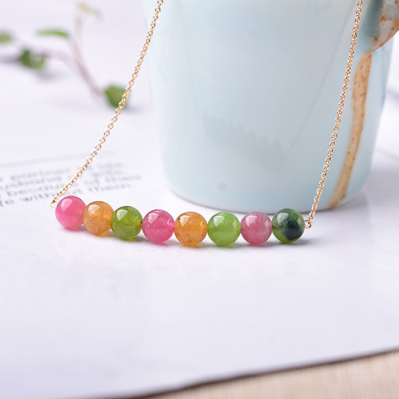 天然碧玺14K包金抖音网红同款一款多戴项链女 碧玺吊坠锁骨链