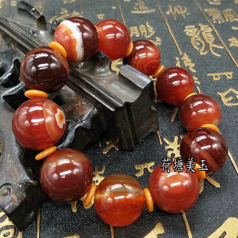 天然缠丝玉红玛瑙手串男女款梦幻圆珠子手链椰子片青金石蜜蜡饰品