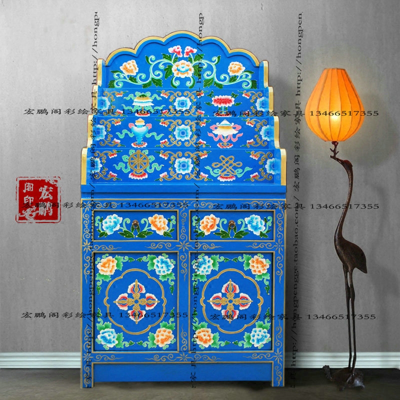 藏式彩绘佛龛 佛柜 佛台 四层供桌 古典佛堂家具 实木仿古可定制