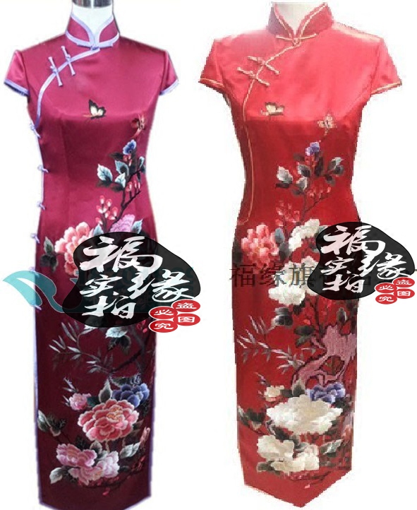 富贵绵长 高端定制大红 重磅真丝重磅绣花婚庆宴会旗袍礼服定做
