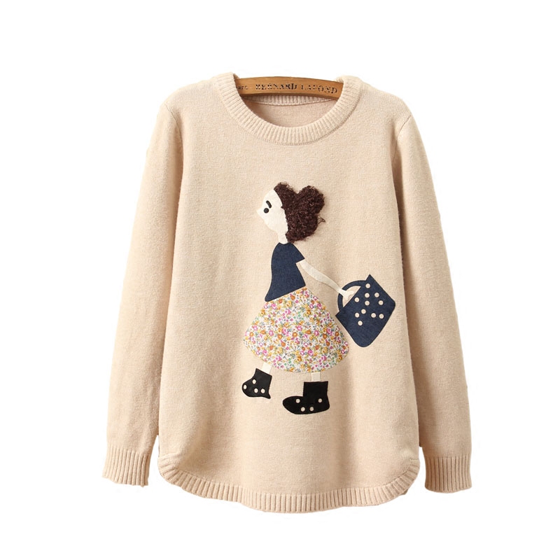 Jiangnan Cotton Square Women 's Department of autumn women' s new cartoon stickers sweater bottoming shirt warm sweater jacket