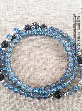 天然白水晶蓝镀彩纯银挂扣唐卡项链银色泰国链佛牌毛衣挂链可定制