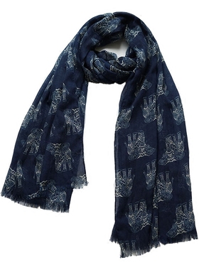 新品欧美时尚 优雅气质藏青色大象印花女丝巾围巾 旅游披肩春秋冬