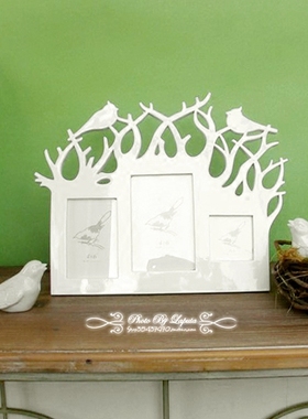 白色森林。外田园北欧简约树脂白色小鸟树枝剪影相框相架装饰摆件