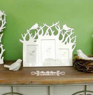 白色森林。外田园北欧简约树脂白色小鸟树枝剪影相框相架装饰摆件