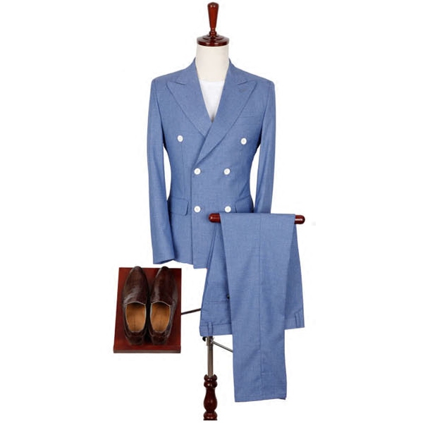 新款韩国正品男装中年浅蓝色西服男士绅士修身商务西服套装职业装